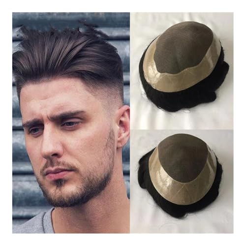 Männer Bun Perücke Männliche Perücken, Echthaar-Toupet for Männer, Kapillarhaarprothesen, männliche Perücken, Haarsystem for Herrenperücken Perücke für Männer(Off Black with 10% Gray Hair,7x10) von RYUQW3RE
