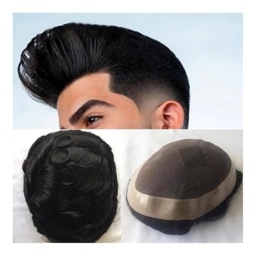 Männer Bun Perücke Männliche menschliche Perücke Remy Haar Männer Toupet Feine Mono Spitze Basis Haarteil Haaransatz Männer Perücke Ersatz Toupet Perücke für Männer(Off Black with 10%,8x10) von RYUQW3RE