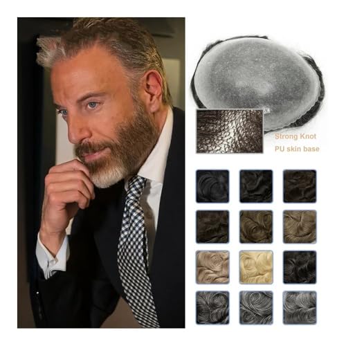 Männer Bun Perücke PU 0,1-0,12 Dicke Echthaar Männer Perücke Toupet for Männer Männer der Kapillare Prothese Haar Perücke Männlich 130% dichte Haut Haar Perücke Perücke für Männer(Jet Black,8x10) von RYUQW3RE