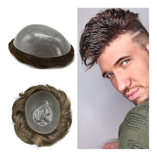 Männer Bun Perücke Perücke Mann Dünne Haut Männer Kapillarprothese Voll PU 0,06-0,08 cm Männer Toupet Indisches Echthaar Perücken Welle Schwarz Dunkelbraunes Haar Perücke für Männer(Black) von RYUQW3RE