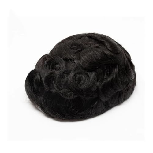 Männer Bun Perücke Spitze Front Mit Pu Männlichen Haar Prothese Toupet Männer Gebleichte Knoten Spitze Front Menschliches Haar Ersatz System Einheit Perücke für Männer(Jet Black,7x9) von RYUQW3RE