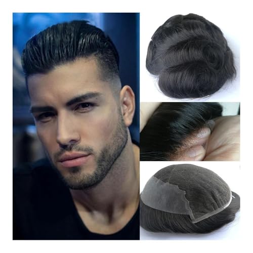 Männer Bun Perücke Toupet Männer Remy Menschliches Haar Männlichen Perücke Langlebige Schweizer Spitze Dünne Männliche Haar Prothese Reine Handgemachte for Männer Toupet Perücke für Männer(Jet Black,8 von RYUQW3RE