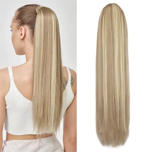 Pferdeschwanzverlängerung, Blonde Clip-In-Pferdeschwanz-Verlängerung, lang, glatt, Echthaar, Kordelzug-Pferdeschwanz for Frauen Kunsthaar(16inch) von RYUQW3RE