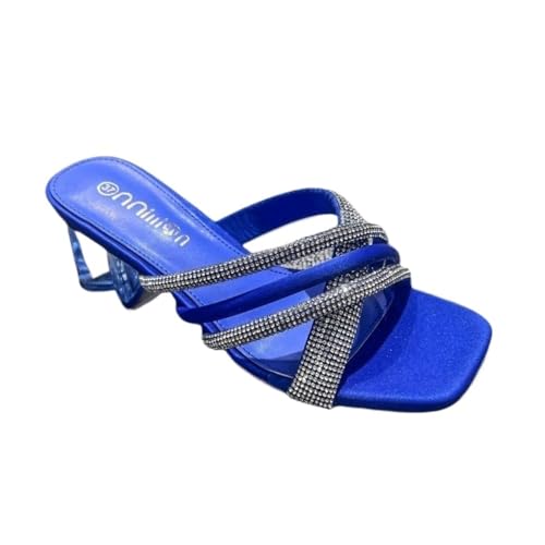 RYUQW3RE Sandalen, Damen-Sandalen mit 7 cm hohem Blockabsatz und Zehenbohrer-Design Hausschuhe(Blue,41 EU) von RYUQW3RE