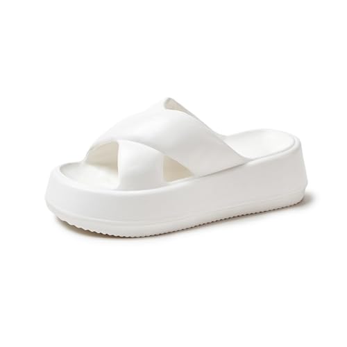 RYUQW3RE Sandalen, Damen-Sommer-Hausschuhe mit dicker Sohle – weiche Pantoletten for drinnen und draußen Hausschuhe(White,41 EU) von RYUQW3RE