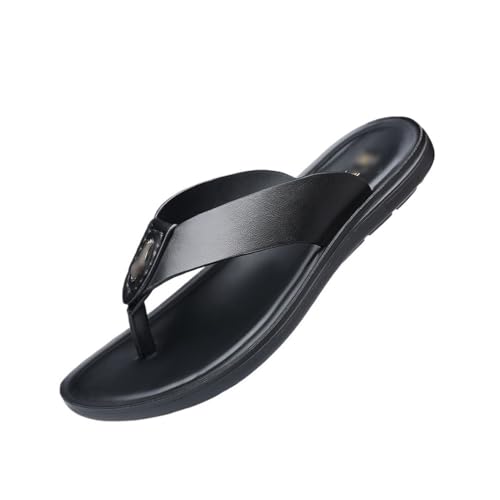 RYUQW3RE Sandalen, Herren Leder Flip-Flops Sommer Sandalen Weiche Rutschfeste Strand Hausschuhe Hausschuhe(Black,41 EU) von RYUQW3RE