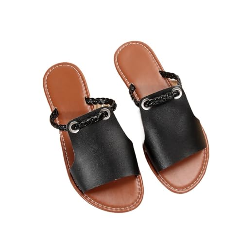 RYUQW3RE Sandalen, Sommer Hausschuhe Damen Pure Color Geflochtene Einfache Tägliche Strand Hausschuhe Hausschuhe(Black,37 EU) von RYUQW3RE