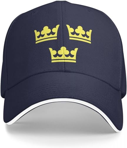 Baseballkappe Snapback Sonnenhut DREI Kronen Das Wappen von Schweden Gelber Aufdruck Sveriges TRE Kronor Cap Baseball Cap Kindermütze Hüte Damen Herren Hip Hop Geburtstagsgeschenk von RYVOWETP
