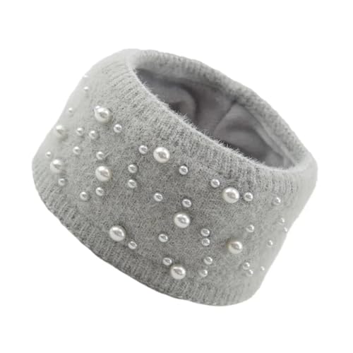 RZAPCTPB Stirnband Damen Winter Geflochtene Haarbänder Turbane Herbst Winter Plüsch Perlen Haarband Mädchen Haarschmuck Kopfband(Gray) von RZAPCTPB