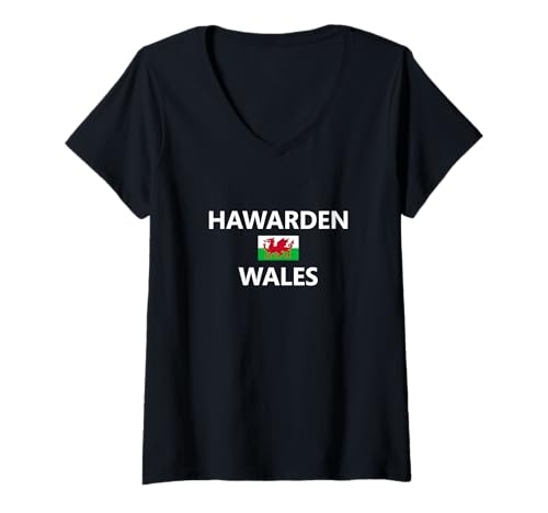 Damen Hawarden Wales, walisische Flagge, Stadt T-Shirt mit V-Ausschnitt Damen Hawarden Wales, walisische Flagge, Stadt T-Shirt mit V-Ausschnitt von RZMYBLWJHBSY Creations Co