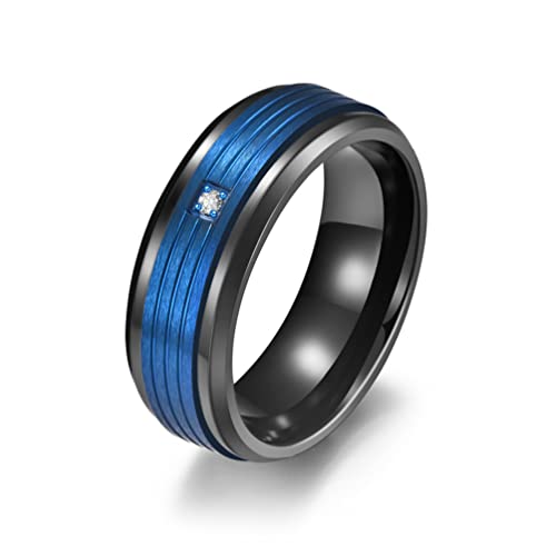 RZRPYFMM 8Mm Edelstahlring Mit Eingelegtem Zirkonia Blau Galvanisiert Für Männer Und Frauen Verlobungshochzeitsschmuck,Blau,9 von RZRPYFMM