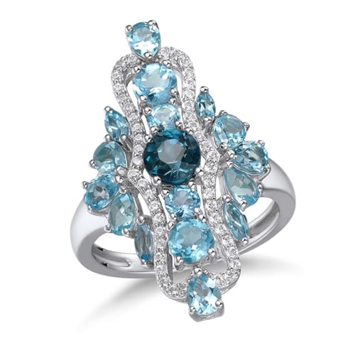 RZRPYFMM 925 Silber Topas Hohlsaphir Ring Für Frauen, Edles Und Luxuriöses Sterling Silber,Silber,9 von RZRPYFMM