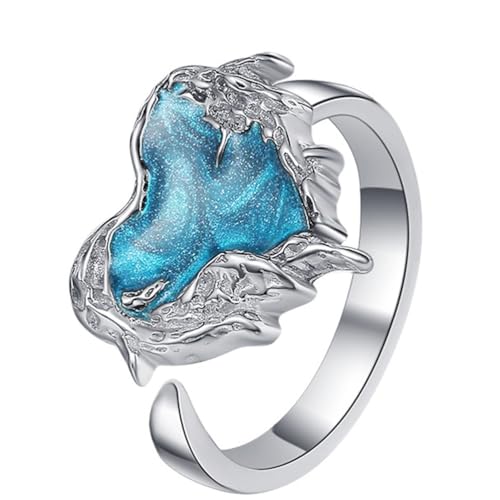 RZRPYFMM 925 Sterling Silber Emailliert Quicksand Frauen Herz Ring, Eine Stilvolle Und Zarte Sterling Silber Ring,Silber,9 von RZRPYFMM