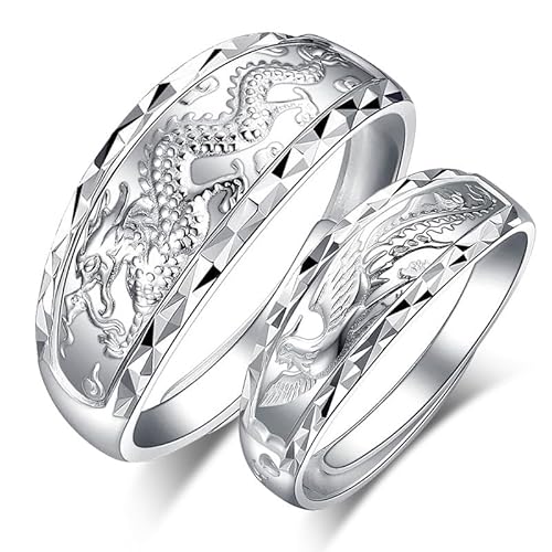 RZRPYFMM 999 Fuß Silber Drachen Und Phoenix Eheringe,Für Männer Und Womengothic Mode Offen Einstellbare Paar Sterling Silber Ringe,Silver couples,10 von RZRPYFMM
