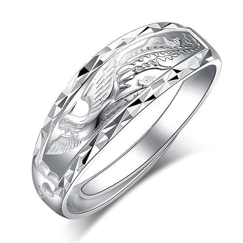 RZRPYFMM 999 Fuß Silber Drachen Und Phoenix Eheringe,Für Männer Und Womengothic Mode Offen Einstellbare Paar Sterling Silber Ringe,Silver ladies,8 von RZRPYFMM