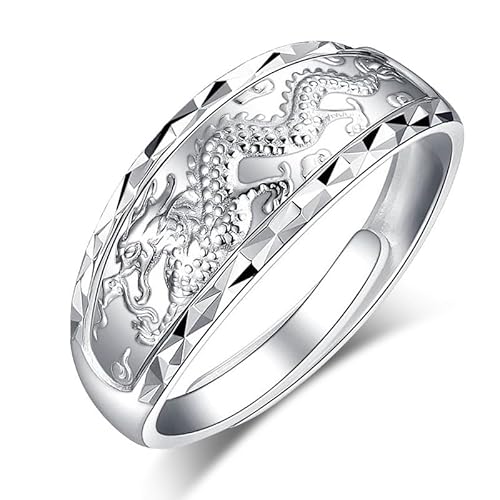 RZRPYFMM 999 Fuß Silber Drachen Und Phoenix Eheringe,Für Männer Und Womengothic Mode Offen Einstellbare Paar Sterling Silber Ringe,Silver men,6 von RZRPYFMM