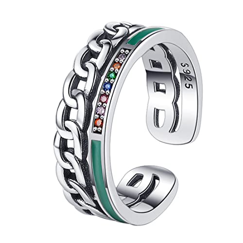 RZRPYFMM Damen S925 Sterling Silber Emaille Tropfen Emailliert Diamant Ring, Vintage Verstellbare Kette Ring,Silber,7 von RZRPYFMM