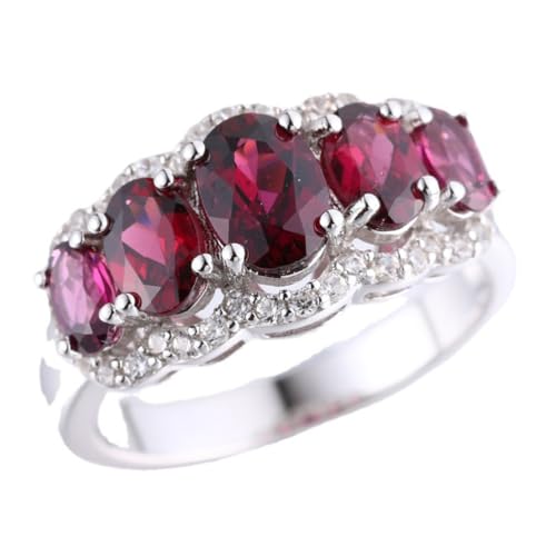 RZRPYFMM Damenring 925 Silber Mit Rosenstein Für Frauen, Eleganter Modering,Silber,6 von RZRPYFMM