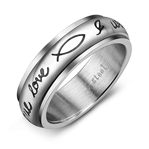 RZRPYFMM Drehbarer 6 Mm Edelstahlring Europäische Und Amerikanische Männer Und Frauen Retro-Briefring Kreativer Paar-Verlobungsschmuck,Silber,9 von RZRPYFMM