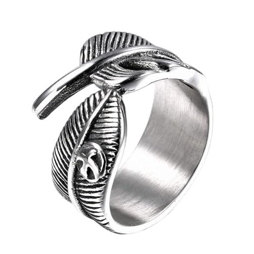 RZRPYFMM Edelstahl Open Leaf Ring Gothic Flying Eagle Federring Männer Und Frauen Engagement Versprechen Schmuck Geschenk,Silber,11 von RZRPYFMM