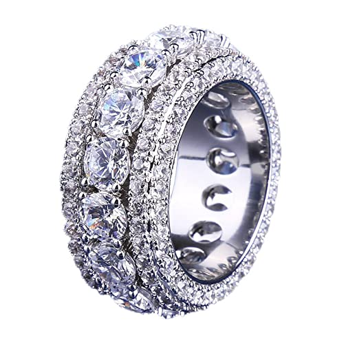 RZRPYFMM Gothic Drehbarer Ring Eingelegt 5A Zirkon Männer Und Frauen Mode Luxus Drehbarer Ring Hip-Hop-Jubiläum Ehering,Silber,8 von RZRPYFMM