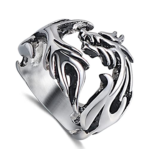 RZRPYFMM Gothic Edelstahl Hohler Drachenring Mode Retro Drachenring Muster Steampunk Schmuck Rebellen Metall Zubehör Männer Und Frauen,Silber,14 von RZRPYFMM