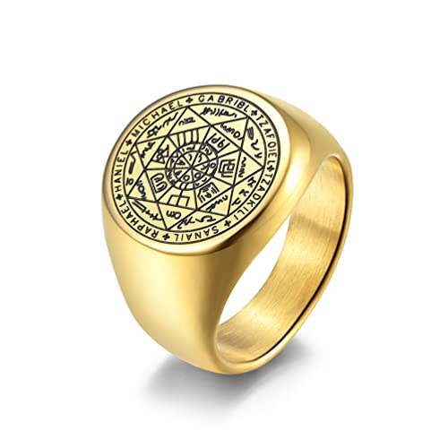 RZRPYFMM Gothic Siebenzackiger Stern Edelstahlring Mysteriöser Stern Charm Ring Sieben Engel Dichtung Schutzamulett Männer Und Frauen Schmuckring,Gold,7 von RZRPYFMM