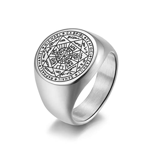 RZRPYFMM Gothic Siebenzackiger Stern Edelstahlring Mysteriöser Stern Charm Ring Sieben Engel Dichtung Schutzamulett Männer Und Frauen Schmuckring,Silber,11 von RZRPYFMM