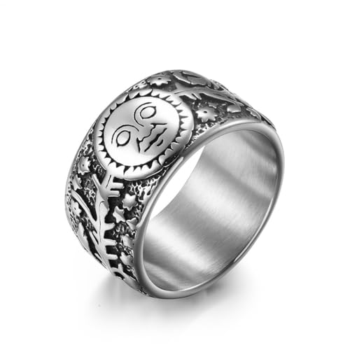 RZRPYFMM Gothic Sun Moon Star Edelstahlring Europäischer Und Amerikanischer Retro Sun Moon Star Vine Männer Und Frauen Böhmischer Verlobungsschmuckring,Silber,11 von RZRPYFMM
