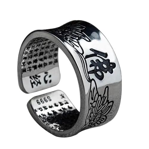 RZRPYFMM Handgemachter Retro-Herz-Sutra-Ring Aus S999-Sterlingsilber, Buddha-Lotus-Silberring Für Männer Und Frauen,Silber,9 von RZRPYFMM