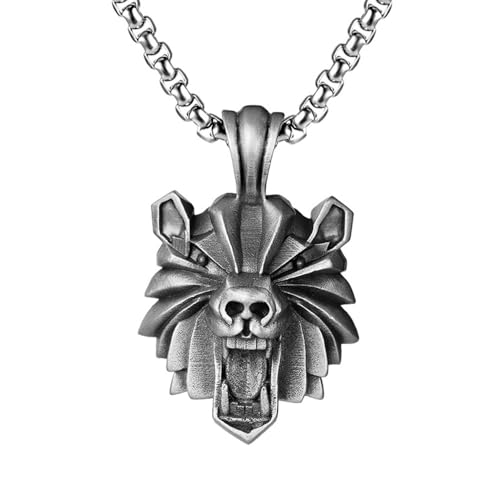 RZRPYFMM Herren Bärenkopf Sterling Zinn Anhänger, Viking Gothic Vintage Bärenkopf Halskette,Silber,Single Pendant von RZRPYFMM