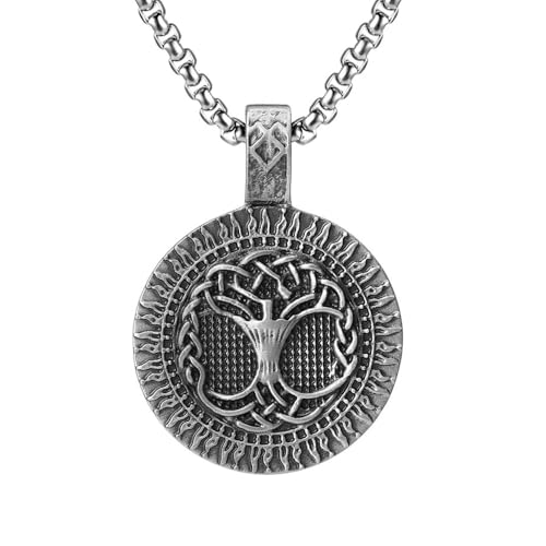 RZRPYFMM Herren Baum Des Lebens Anhänger Aus Reinem Zinn, Gothic Vintage Welt Baum Halskette,Silber,Pendant + Chain 60cm von RZRPYFMM