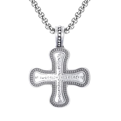 RZRPYFMM Herren Christliches Kreuz Odin Rune Anhänger, Wikinger Text Kreuz Halskette,Silber,Pendant + Chain 70cm von RZRPYFMM