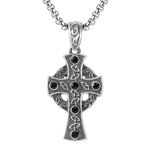 RZRPYFMM Herren Christliches Kreuz Reines Zinn Anhänger, Gothic Celtic Knot Kreuz Halskette,Silber,Single Pendant von RZRPYFMM