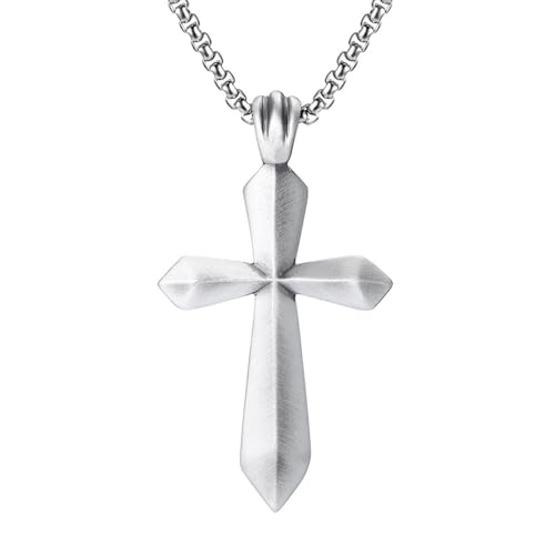RZRPYFMM Herren Christliches Kreuz Reines Zinn Anhänger, Gothic Mode Kreuz Halskette,Silber,Pendant + Chain 50cm von RZRPYFMM