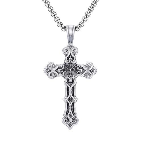 RZRPYFMM Herren Christliches Kreuz Reines Zinn Anhänger, Gothic Mode Kreuz Halskette,Silber,Single Pendant von RZRPYFMM