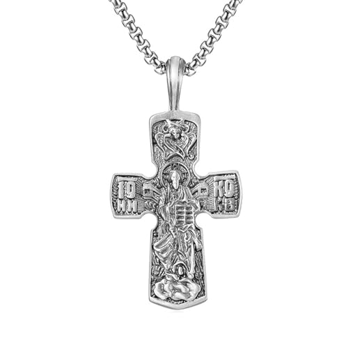 RZRPYFMM Herren Christliches Kreuz Reines Zinn Anhänger, Gothic Vintage Kreuz Halskette,Silber,Single Pendant von RZRPYFMM