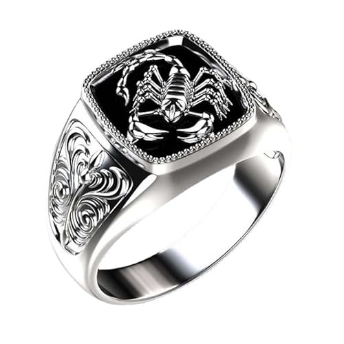RZRPYFMM Herren Damen Mode Skorpion Siegelring, Gothic Muster Totem Carving Giftiger Skorpion Siegelring,Silber,8 von RZRPYFMM