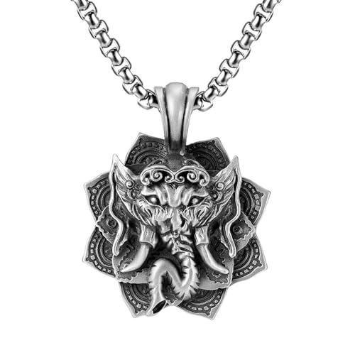 RZRPYFMM Herren Indischer Elefant Reines Zinn Anhänger, Gothic Vintage Elefanten Halskette,Silber,Pendant + Chain 70cm von RZRPYFMM