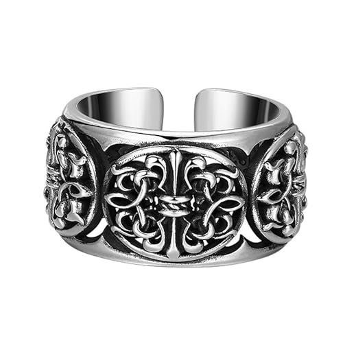 RZRPYFMM Herren Keltischer Knoten Kreuz S925 Sterling Silber Ring Breite Version Retro Persönlichkeit Eröffnung Mode Trendy Single Hip Hop Ring,Silber,10 von RZRPYFMM