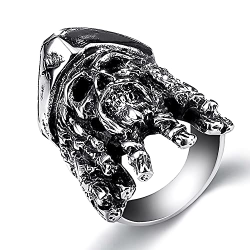 RZRPYFMM Herren Piraten Schädel Edelstahl Ring Fluch Der Karibik Jack Head Ring Mode Punk Rock Film Schmuck,Silber,10 von RZRPYFMM