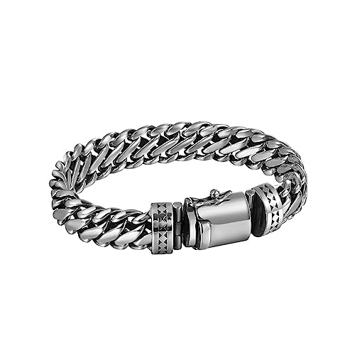 RZRPYFMM Herren S925 Silber Dicken Halben Runden Phase Verschluss Armband, Personalisierte Punk Hip Hop Sterling Silber Armband,Silber,20cm von RZRPYFMM