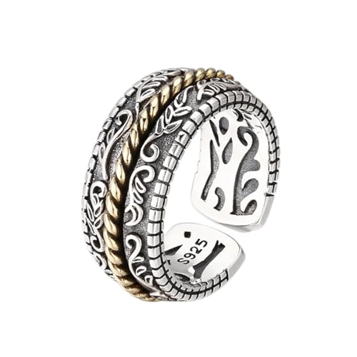 RZRPYFMM Herren S925 Sterling Silber Mode Floral Ring, Gothic Vintage 10Mm Öffnung Einstellbar,Silber,7# von RZRPYFMM