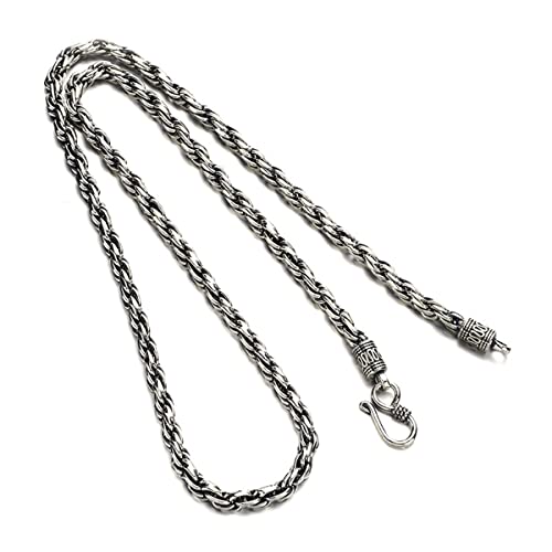RZRPYFMM Herren S925 Sterling Silber Twisted Chain Halskette Mit Hanf Seil, Mode Twisted Chain Silber Halskette,5mm,65cm von RZRPYFMM