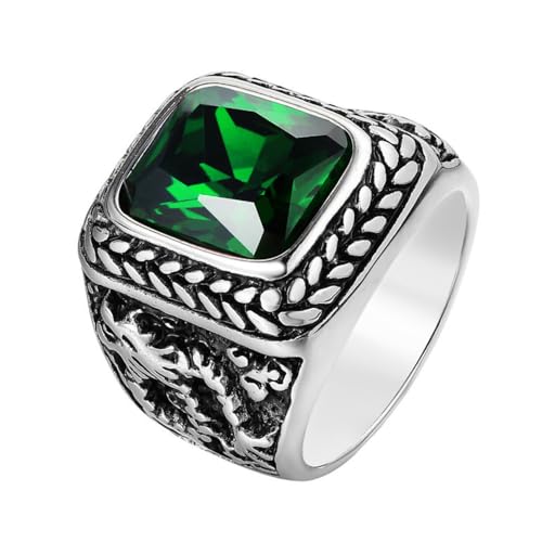 RZRPYFMM Herren-Statement-Vintage-Steinring, Gotischer Edelstahl Mit Graviertem Drachentotem Und Quadratischem Steinring,Grün,13 von RZRPYFMM