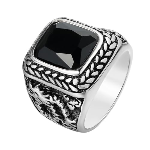 RZRPYFMM Herren-Statement-Vintage-Steinring, Gotischer Edelstahl Mit Graviertem Drachentotem Und Quadratischem Steinring,Schwarz,10 von RZRPYFMM