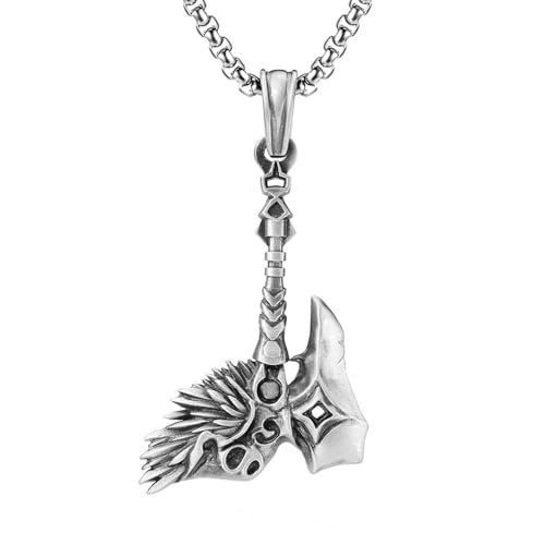 RZRPYFMM Herren Vintage Axt Reines Zinn Anhänger, Gothic Wikinger Schlachtaxt Edelstahl Halskette,Silber,Single Pendant von RZRPYFMM