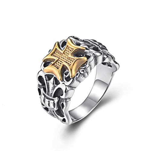 RZRPYFMM Herren Wikinger Kreuz Ring Retro Kreuz Expeditionary Armee Herrschender Ring 18K Gold Religiöser Edelstahl Schmuck,Silber,12 von RZRPYFMM