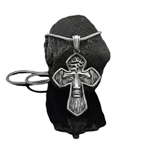 RZRPYFMM Jesus Dornenkrone Kreuz Anhänger Halskette, Christian Karfreitag Reiner Zinn Anhänger Herren Punk Hip Hop Zubehör Amulett von RZRPYFMM