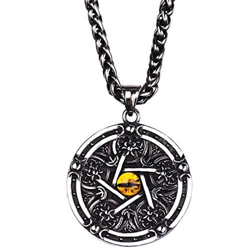RZRPYFMM Keltischer Knoten Fünfzackiger Stern Anhänger Halskette Herren Edelstahl Fünfzackiger Stern Intarsien Edelstein Magisches Auge Anhänger Hip Hop Rock Halskette,Silver ring chain,50cm von RZRPYFMM